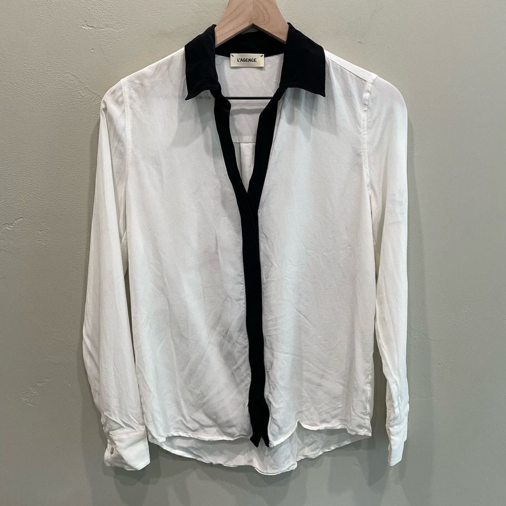 L'AGENCE White Semi-Sheer Button Down Blouse